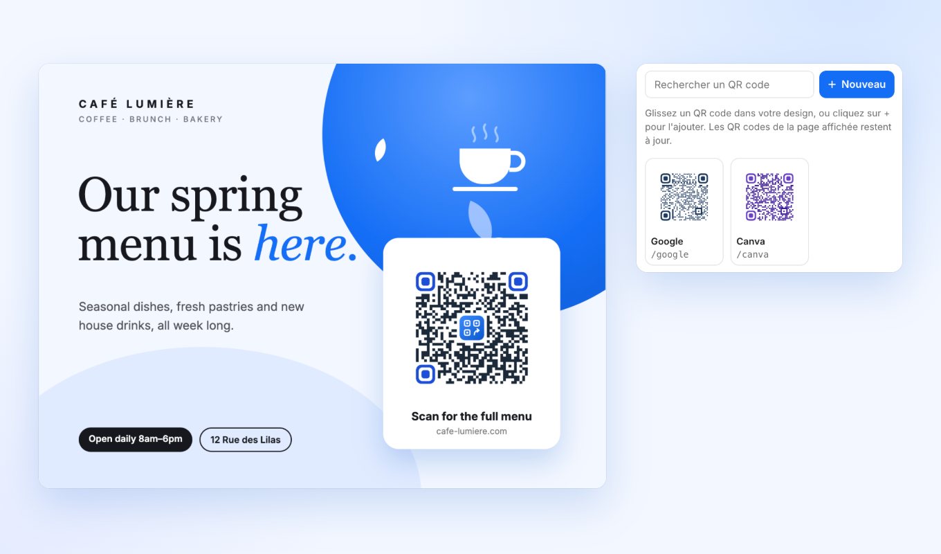 The QR Manager add-on in Adobe Express next to a design with a QR code.
