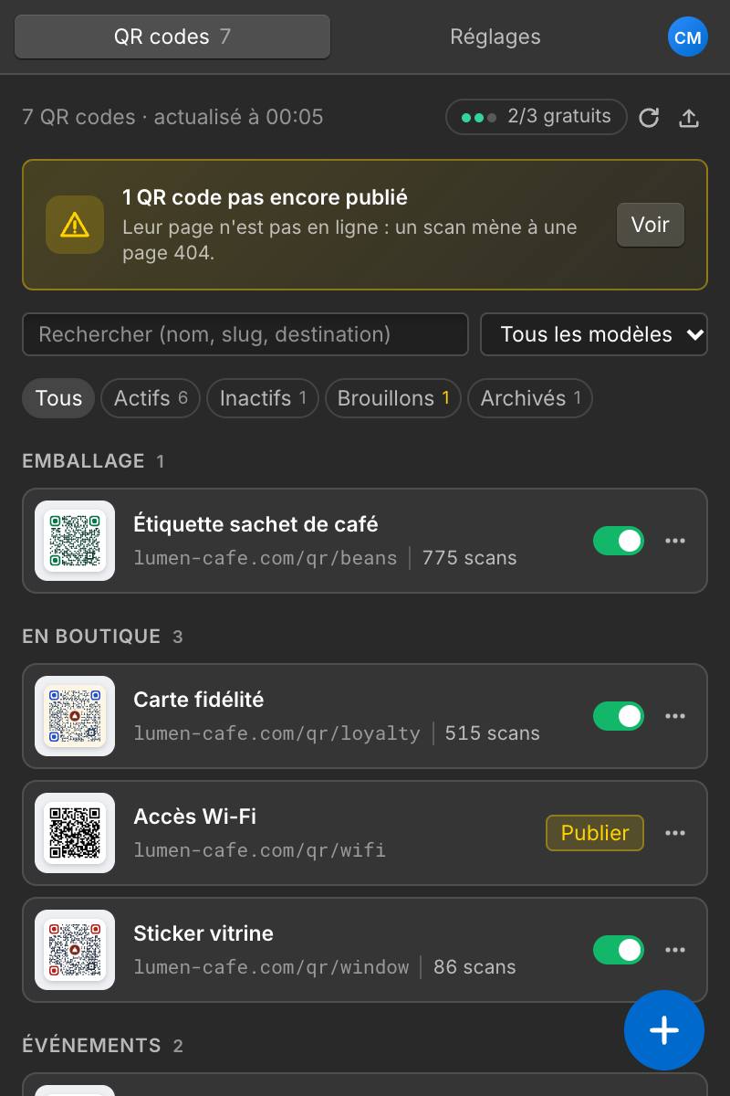 Les paramètres UTM d'un QR code : source qr-code, medium sticker, campagne window.